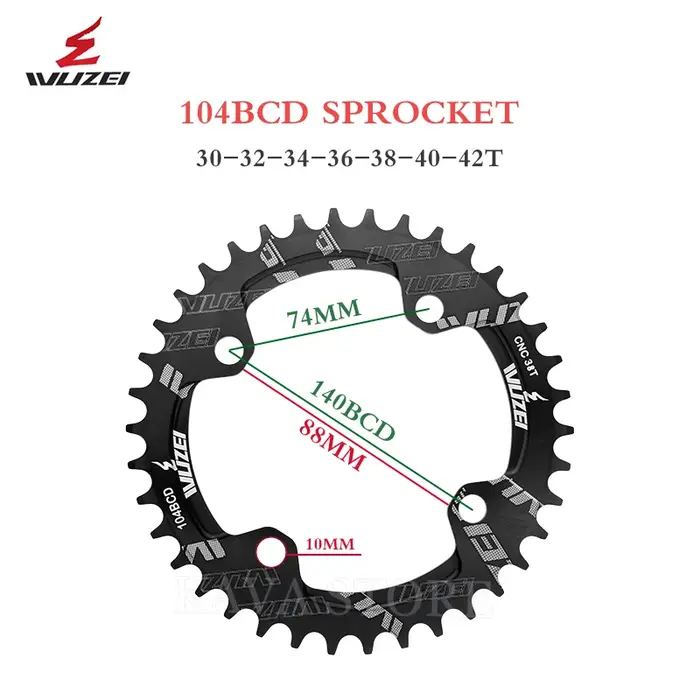 Plateau de chaîne VTT Wuzei 104BCD Narrow Wide 104 BCD Couronne Pignon VTT 30 32 34 36 38 40 42T