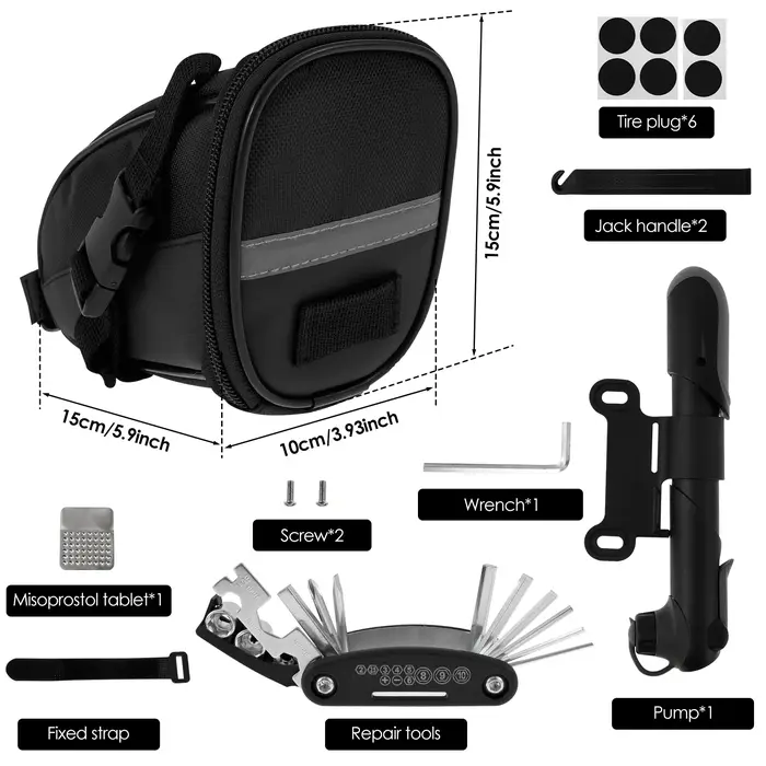 Kit d'outils de réparation de vélos avec pompe comprend divers outils