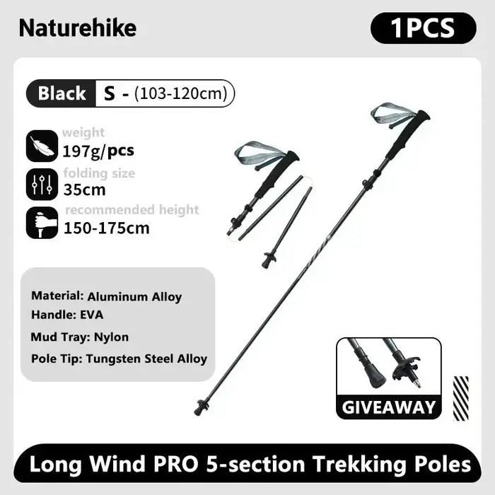 Naturehike bâtons de Trekking en Fiber de carbone 5 Sections