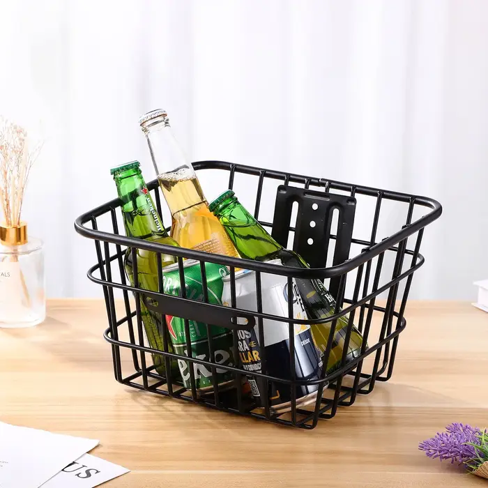 Panier avant en fil de fer noir robuste pour guidon de vélo avec grande capacité de charge pour transporter livres sacs et objets lourds