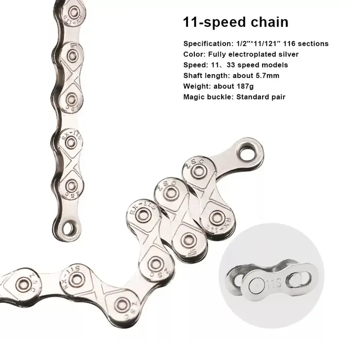 Chaîne de vélo 116L 8 9 10 11 12 vitesses argent
