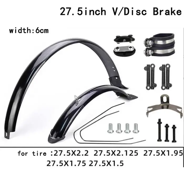 Set de garde-boue avant et arrière en aluminium et plastique technique pour vélo de route VTT et vélo pliant 700C 26 27.5 29 pouces avec double renfort et support réglable