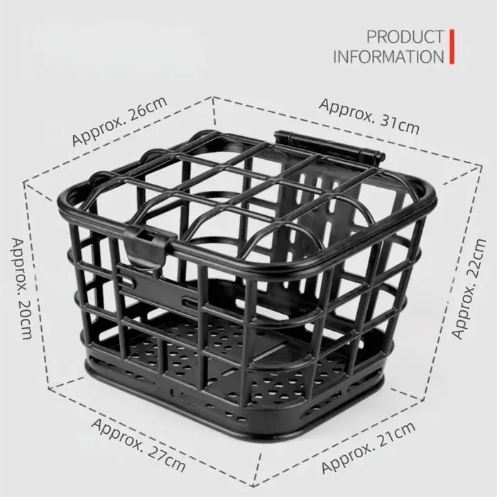 Panier avant de vélo noir, panier de rangement en plastique détachable, creux avec couvercle, sac de transport pour vélo électrique/vélo