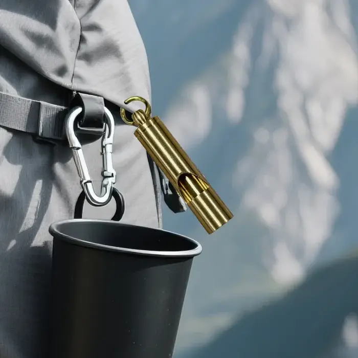 Sifflet de sécurité fort, porte-clés de survie en laiton pour signalisation d'urgence, randonnée en