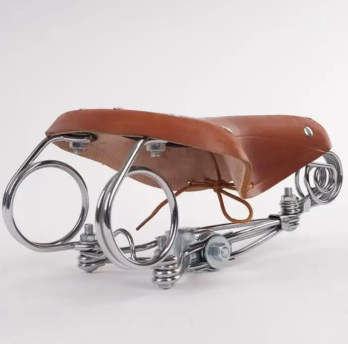 Selle de vélo G46 vintage en cuir de vachette 100% avec cadre métallique à ressorts renforcé, style 