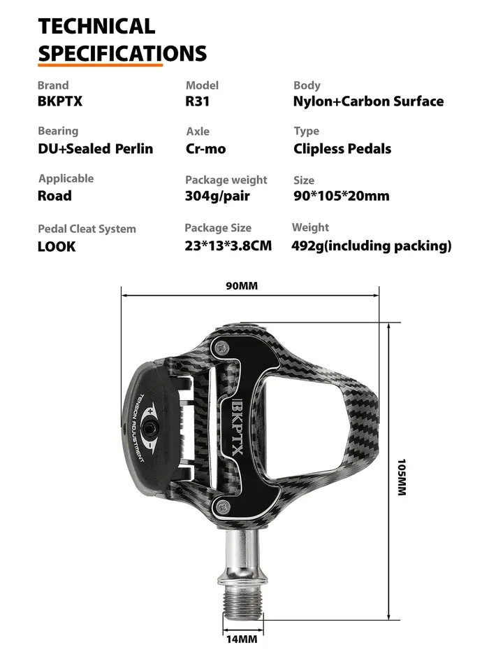 BKPTX R31 pédale de vélo de route roulements en Fiber de carbone