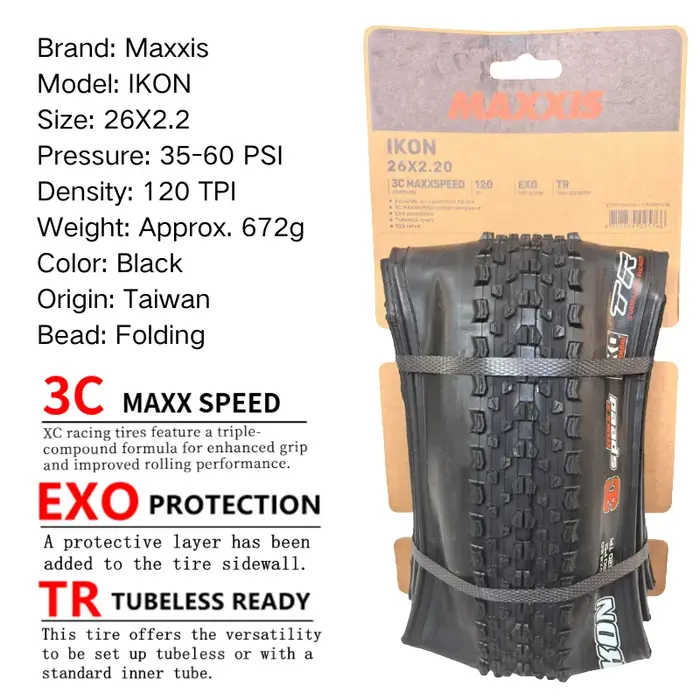 Les pneus de VTT Maxxis IKON26/27.5/29X2.2 2.0 2.35 sont un pneu XC polyvalent conçu pour effectuer dans une large gamme de conditions
