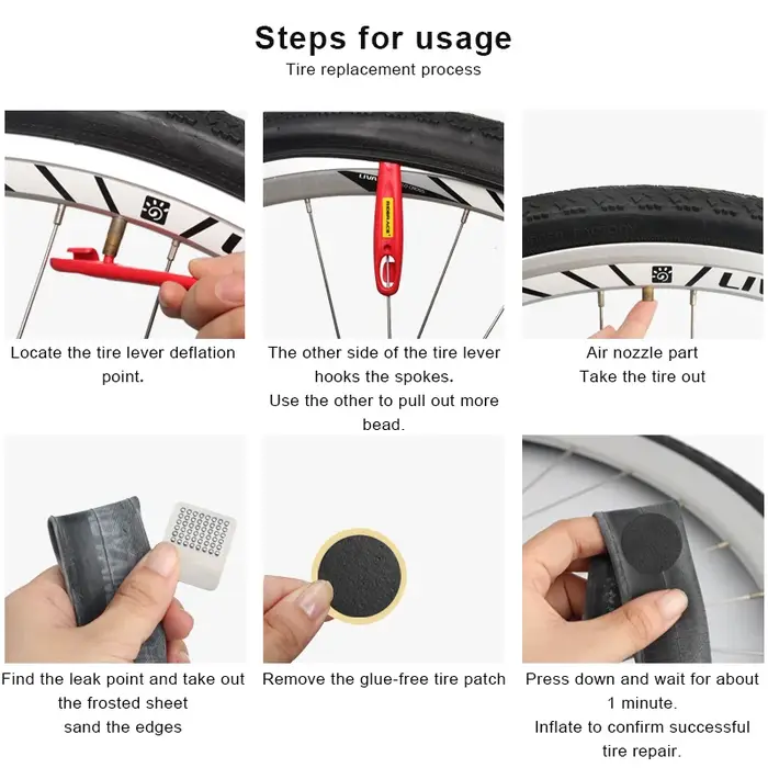 Kit de réparation rapide de chambre à air de vélo sans colle et auto-adhésif