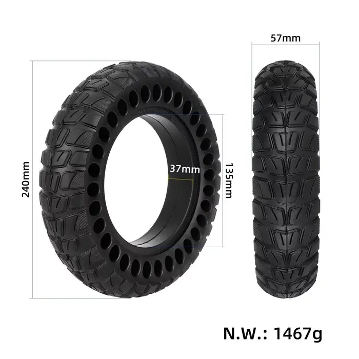 Pneu plein alvéolé anti-crevaison 10x2.50 de 10 pouces pour trottinette électrique universelle sans pneumatique