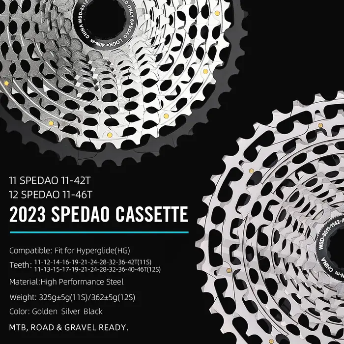Cassette de vélo de route et VTT SPEDAO 2026 12S 11-46T 11S 11-42T Super Légère 325g en Acier CNC pour moyeu HG Pièces de cyclisme