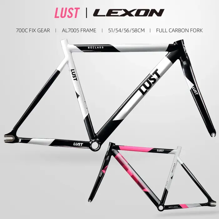 Cadre de vélo de route en alliage aluminium AL7005 avec fourche en carbone Lexon ultra léger pour vélo fixe ou vitesse unique blanc rouge