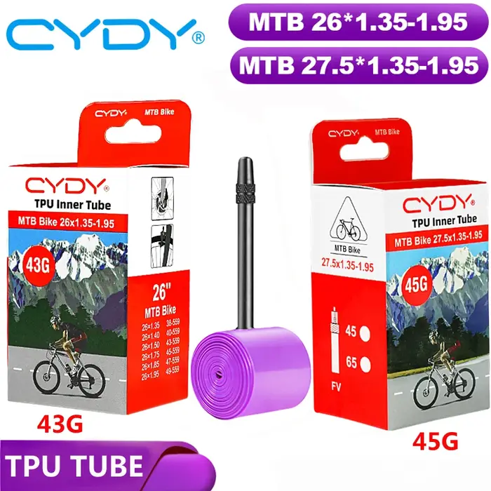 43g CYDY TPU Tube vtt 26 27.5 caméra intérieure de vélo 26/27.5x1.35 1.4 1.5 1.75 1.85 1.95 pouces pneu