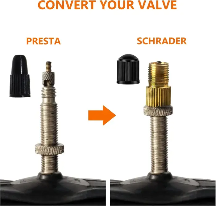 Adaptateur de assujetPresta en laiton (lot de 5 + 10 capuchons)-Convertir Presta en Schrader pour tous les types de