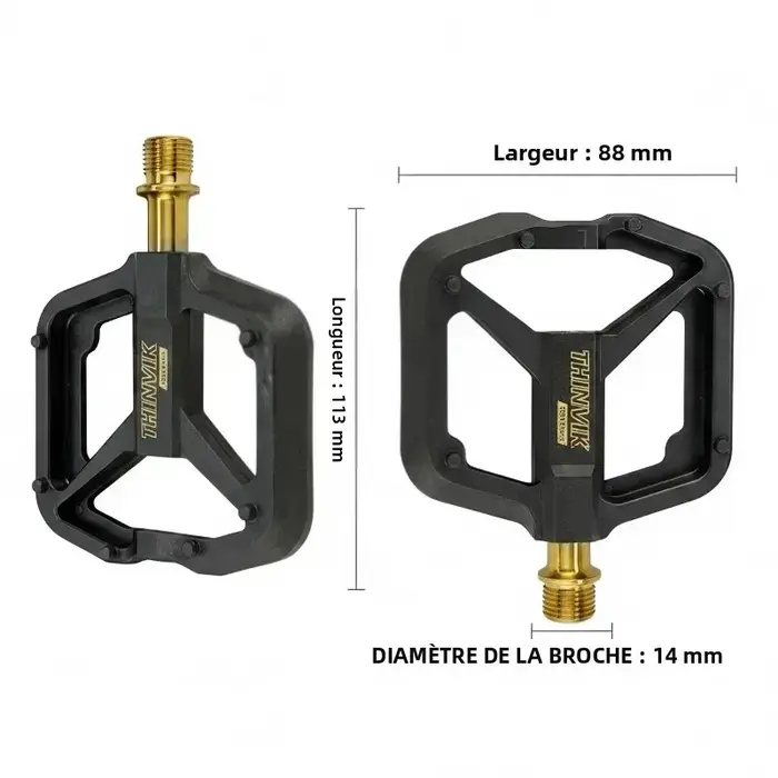THINVIK Pédales de vélo plates ultralégères en fibre de carbone 141g avec axe en titane 3 roulements plateforme plate antidérapante pour vélos de route VTT