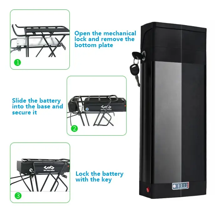 Batterie lithium pour porte-bagages de vélo électrique