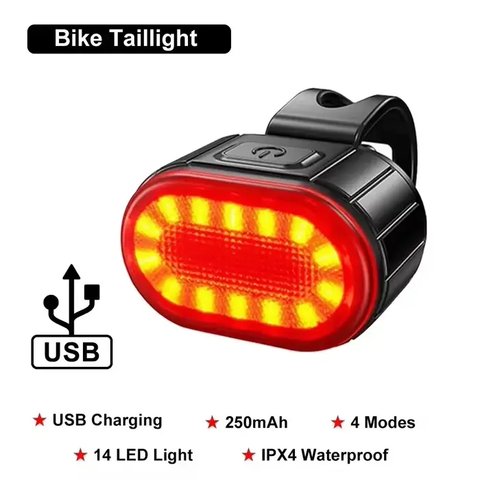 Feux avant et arrière de vélo, Rechargeable, lampe de poche USB pour ensemble d'éclairage de vélo, a