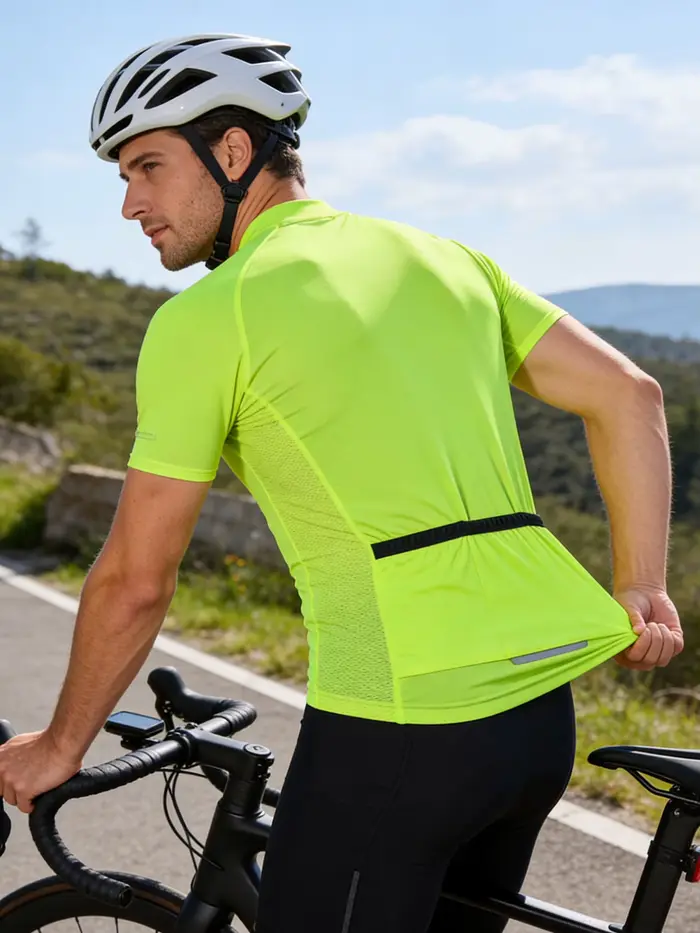 Maillot de cyclisme pour hommes à manches courtes en polyester respirant et séchage rapide pour vélo de montagne et sport d'été