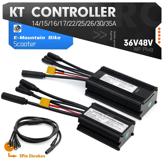 Contrôleur de vélo électrique KT 36V 48V 14A 26A 30A 35A étanche pour moteur brushless 250W-1500W 1T5 3 broches avec