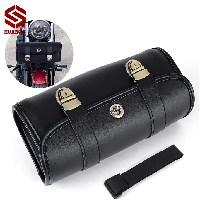 Sac à outils en forme de baril pour moto, sacoche noire pour fourche avant, sacoche de selle