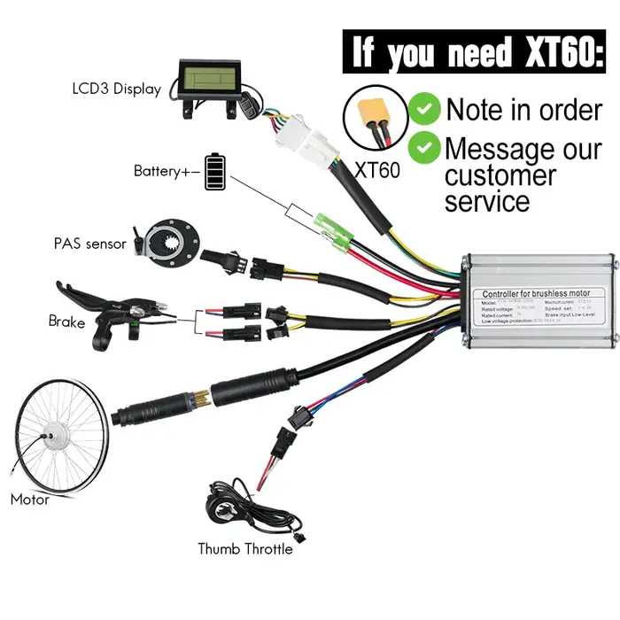 Accessoires pour vélos électriques, contrôleur KT 250W/350W/500W avec écran LCD3, contrôleur 15A 17A 22A pour accessoires de vélo électrique