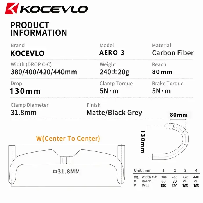 Guidon de vélo de route en carbone AERO 3