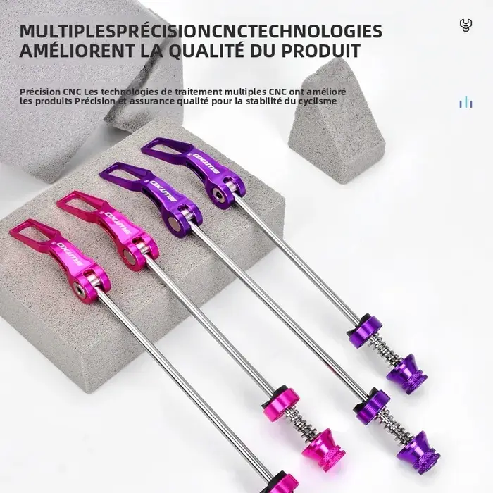Brochettes de dégagement rapide QR pour vélo de montagne en acier et aluminium gris foncé ou rose pour moyeu avant 100 mm et arrière 135 mm