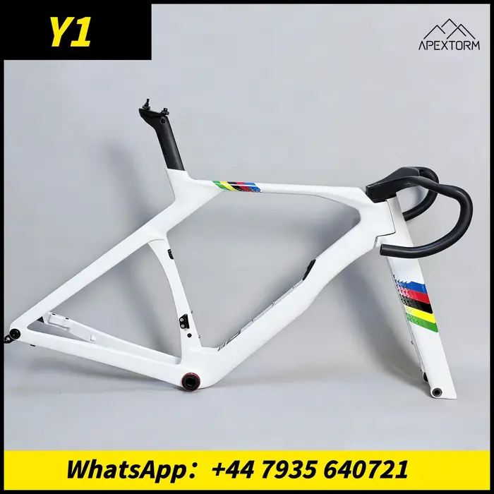 Cadre de vélo de route en carbone blanc brillant arc-en-ciel 2026 Y1rs, compatible freins à disque, 