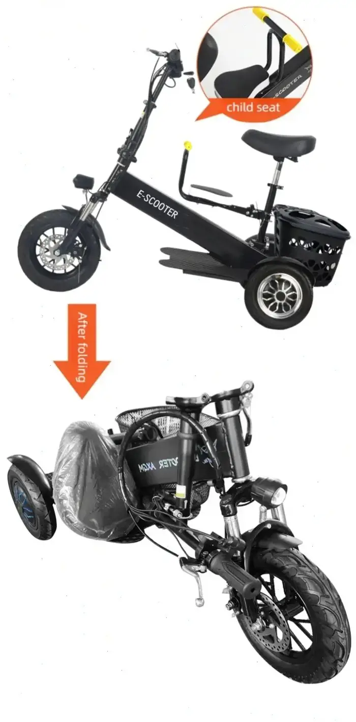 Tricycle électrique pliable à double moteur pour adultes