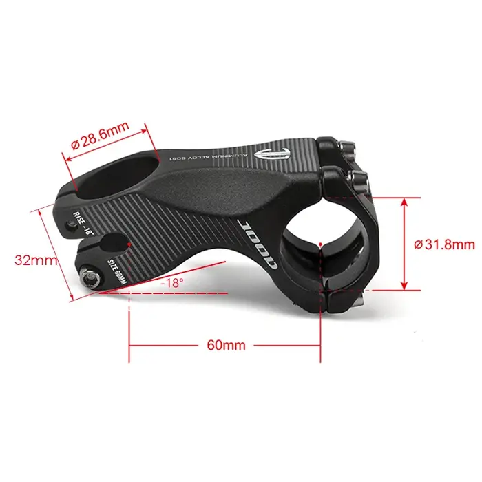 2022 nouveau noir mat vélo tige Aero aluminium puissance -18 degrés 60mm