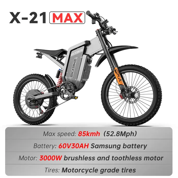 EKX X21 Max motos électriques 3000W moteurs sans engrenage sans brosse 60V30AH vitesse de la batterie au Lithium 85Kmh adulte hors route Ebike