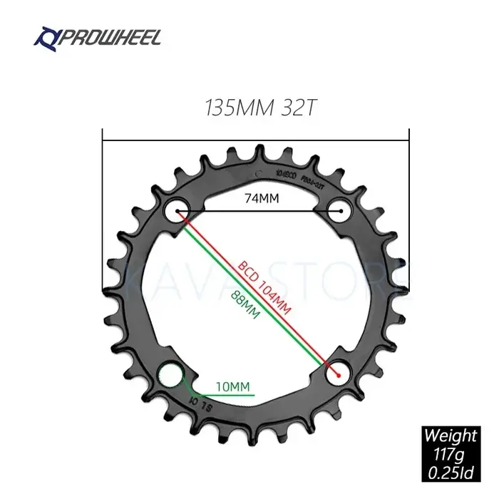 Chaîne de vélo Prowheel MTB, maillon de chaîne 104BCD, roue de chaîne en acier 32T 34T 36T 38T 40T, 