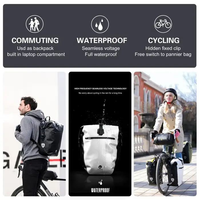 Rhinowalk – sac de vélo 100% étanche, grande capacité de 27l, multifonctionnel, porte-bagages arrière, sacs de cyclisme