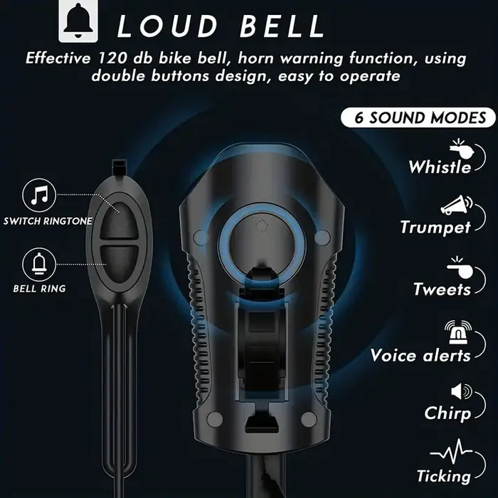 Lampe frontale de vélo portable avec klaxon