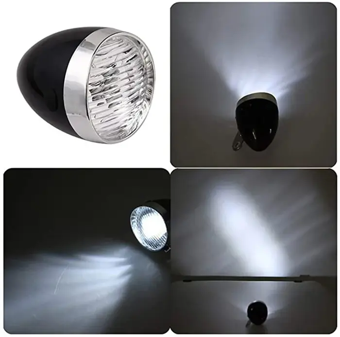 Phare de vélo rétro, coque en plastique ABS, lumière de vélo classique LED, lampe avant de conduite 