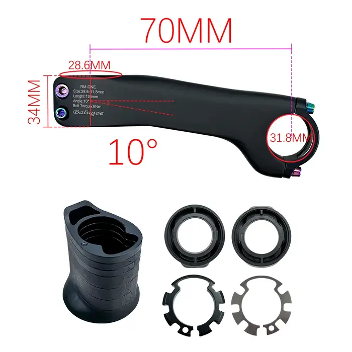 Tige de vélo BALUGOE en fibre de carbone pour vélo de route et VTT -10 ° -17 ° Potences de vélo