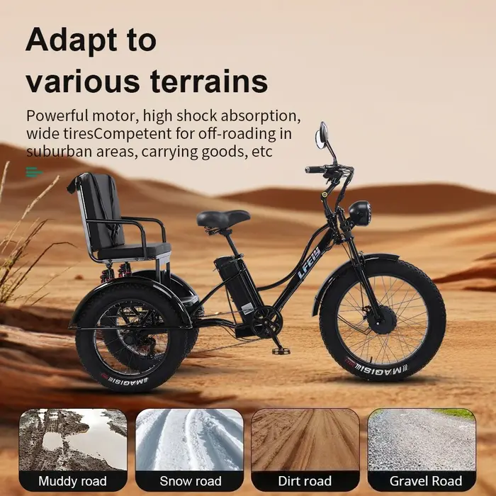 Tricycle électrique à pneus larges de 24 pouces