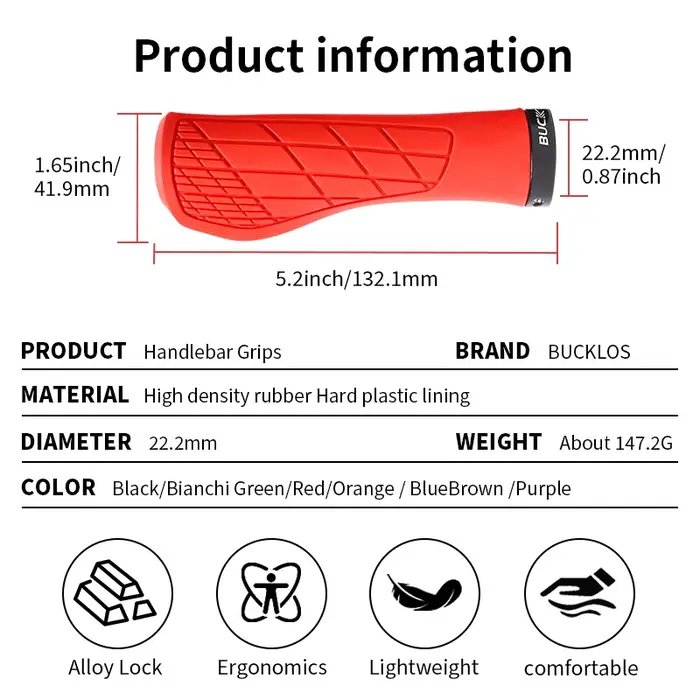 BUCKLOS vélo guidon poignée couverture ergonomique vtt manchettes anti-dérapant VTT Lokc poignées confortable