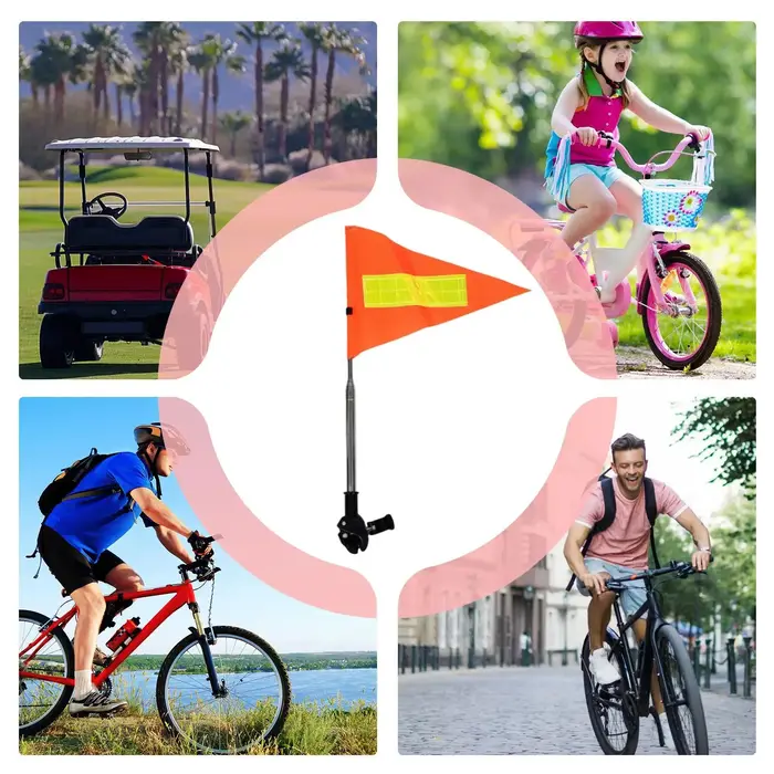 Ensemble de drapeaux réfléchissants de sécurité pour vélo avec mât de fixation