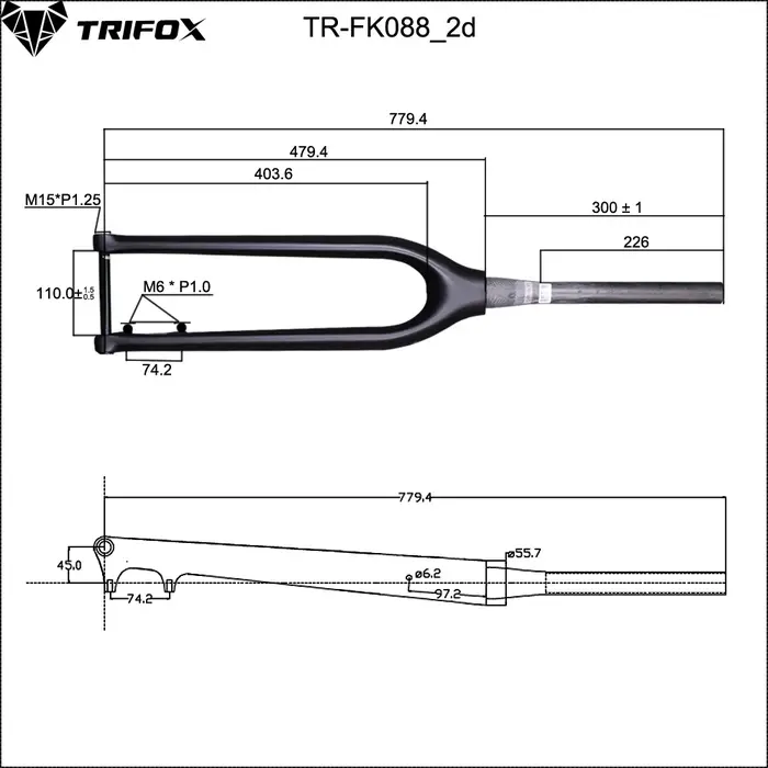 TRIFOX Horquille rigide VTT entièrement en carbone de 29 po – Steerer conique