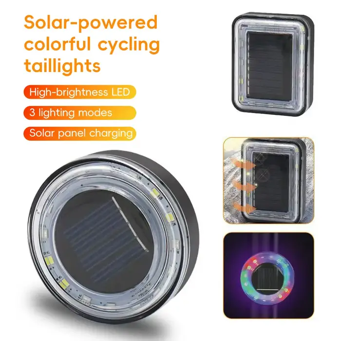 Feu arrière de vélo arc-en-ciel solaire type-c
