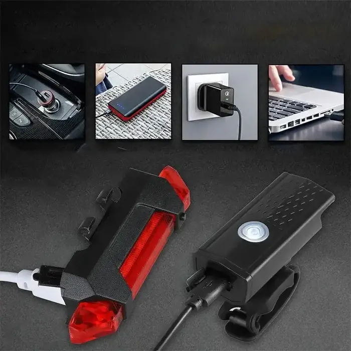 Ensemble de lumières de vélo LED feux avant et arrière USB Rechargeable phare de cyclisme lampe de poche