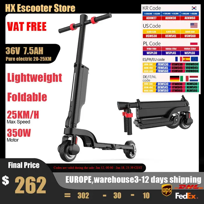 HX X6 Scooter électrique adulte 350W 7.5AH 36V 25 KM/H pliable
