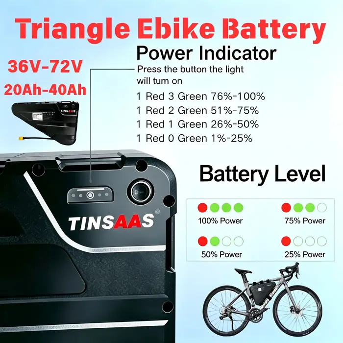 Batterie triangulaire pour vélo électrique 36V 48V 52V 60V 72V, cellules 21700, adaptée au cyclisme longue distance, pour moteurs de 250W à 3000W
