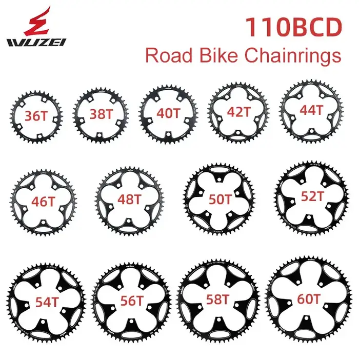 WUZEI 110BCD vélo de route 110 bcd plateau 5 boulons 36T 38T 40T 42T 44T 46T 48T 50T 52T 54T 56T 58T 60T plateau large étroit 110bcd