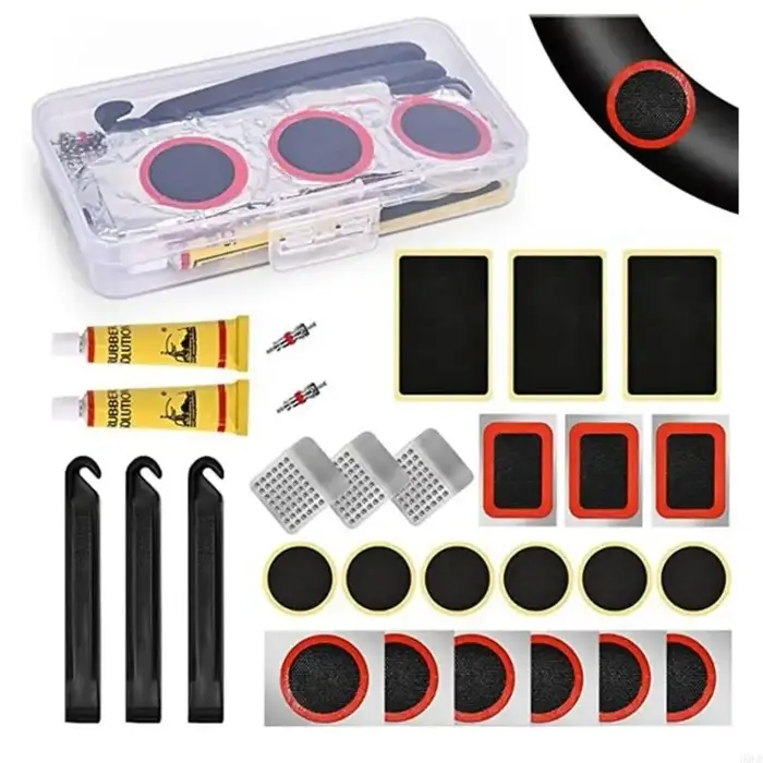 Kits de réparation de pneus de vélo portables avec leviers de pneus de vélo, patchs en caoutchouc, o