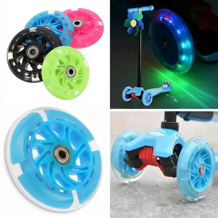 1pc LED Flash roue clignotante lumières arrière ABEC pour Scooter Mini 12x2 cm PU enfants remplacer roues éclairage partie de vélo extérieure