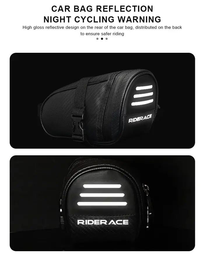 RIDERACE sac de selle de vélo petit rangement étanche noir réfléchissant pour vtt route VTT siège arrière outil pochette sac
