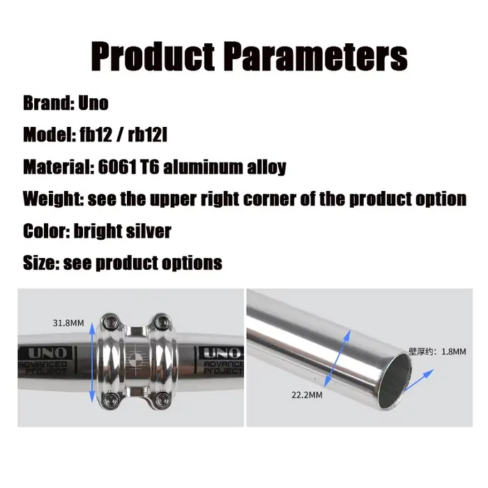 UNO-Guidon plat et courbé pour vélo, couleur argent, pour VTT, dimensions 31.8mm, 640mm, 680mm, 720m