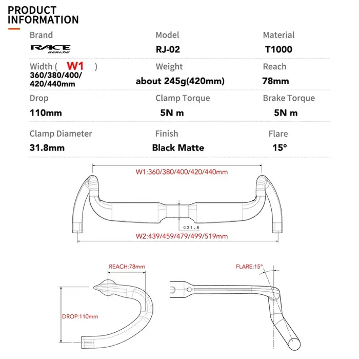 Guidon de vélo de gravier aérodynamique entièrement en carbone BERIJIE