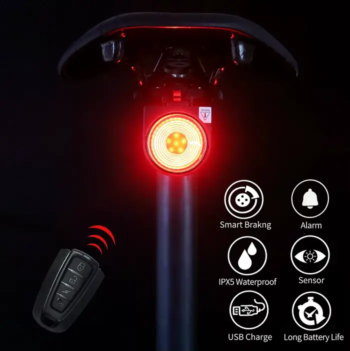 Feu arrière de vélo, feu de freinage, alarme anti-cambriolage, appel à distance, contrôle sans fil, 